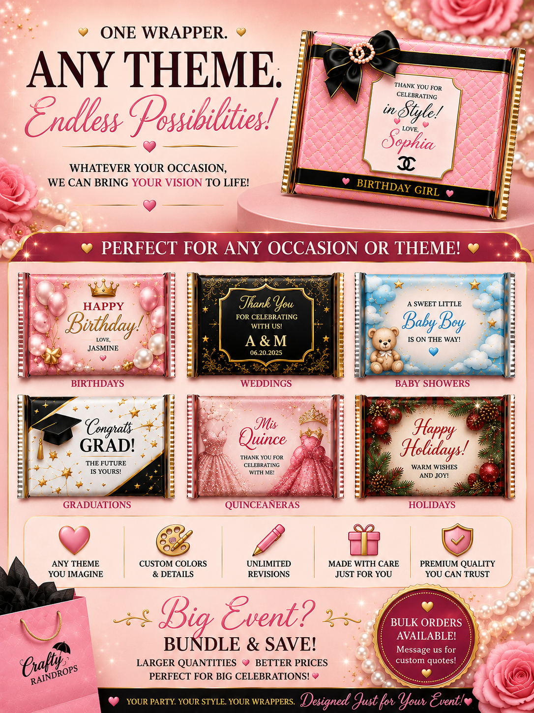 Luxury Chocolate Wrappers | Personalized Candy Bar Favors for Any Event